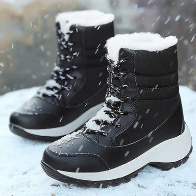Women’s Lace-Up Boots – Mid-Calf Quilted Fur Lined – Supportive Weather Resistant