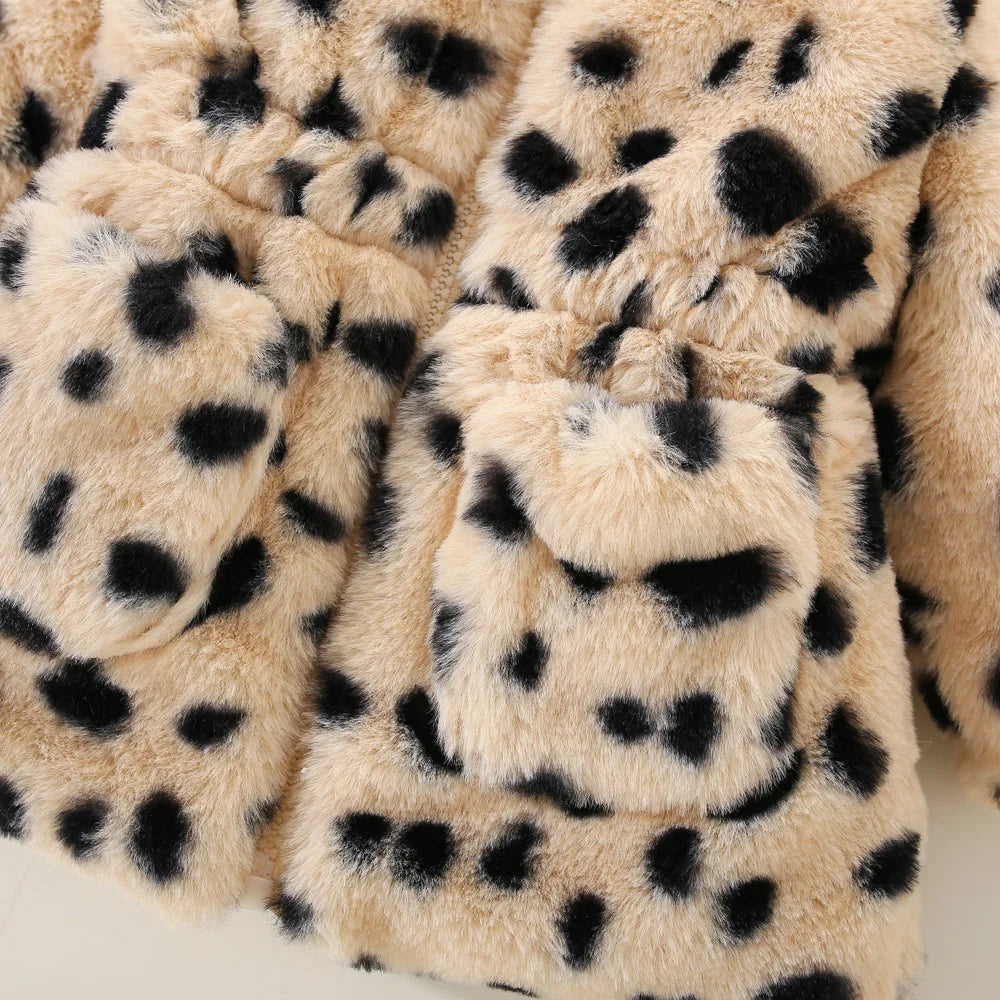 Baby girl winter coat leopard print hooded jacket