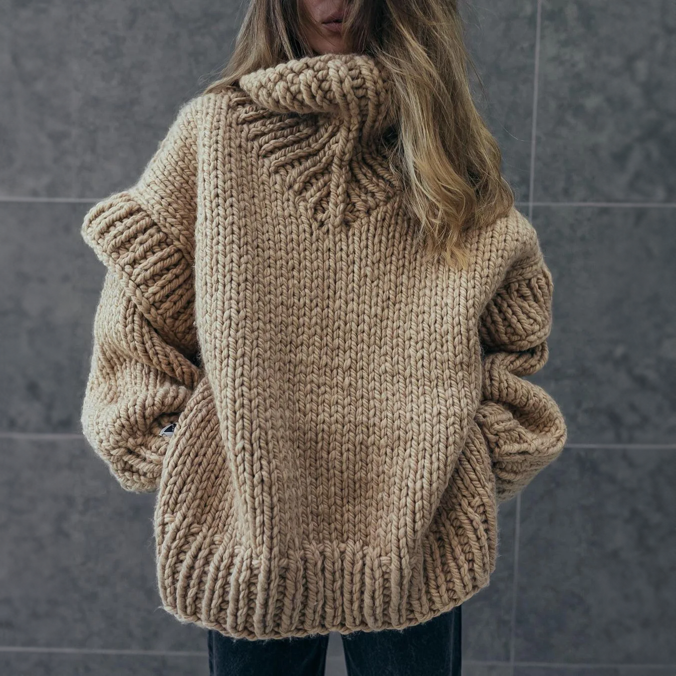 Women's oversized sweater with turtleneck