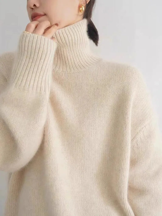 Women's loose knit basic high neck sweater