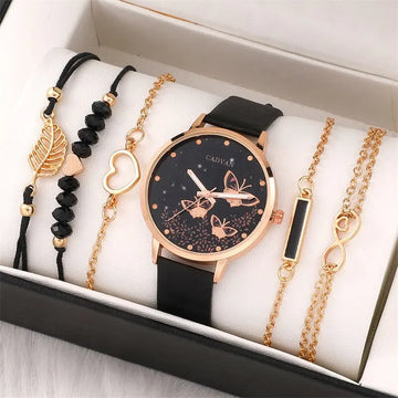 6-delige dames horloge set met vlinderontwerp