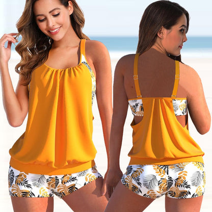 Women’s Tankini Set – Blouson Top – Adjustable Straps – Fitted Shorts – Breathable Blend