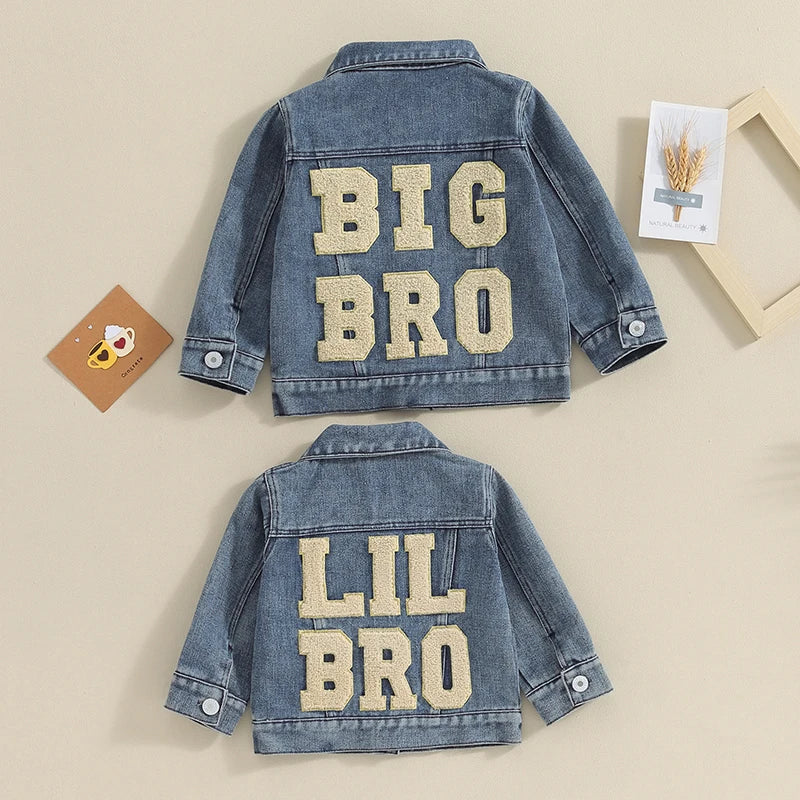 Toddler denim jacket with letter embroidery