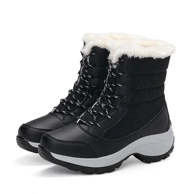 Women’s Lace-Up Boots – Mid-Calf Quilted Fur Lined – Supportive Weather Resistant