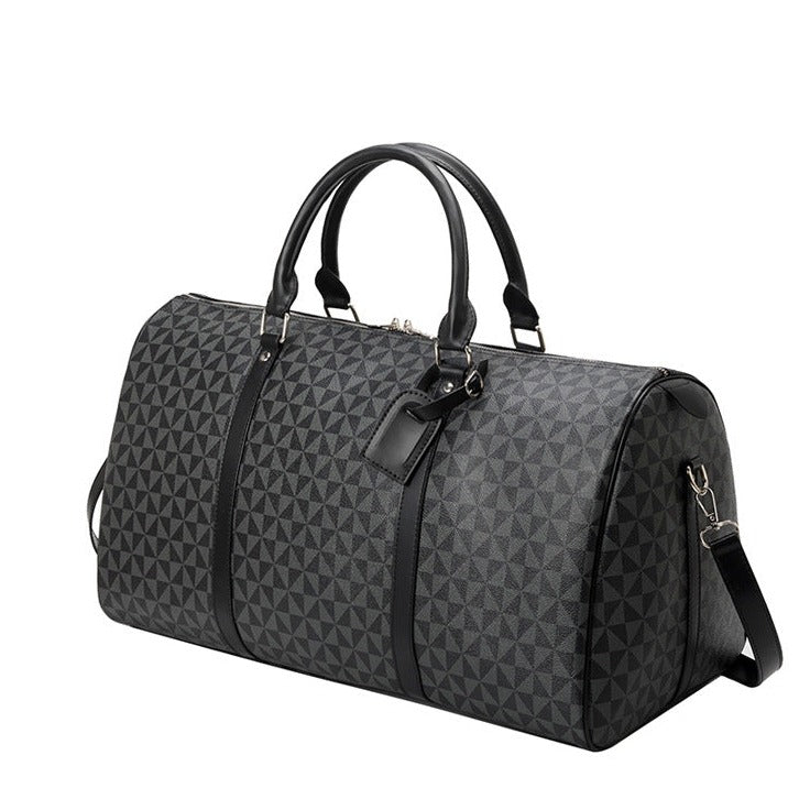 Men’s Travel Bag – Structured Cylindrical Design – Dual Carry Options – Geometric Pattern