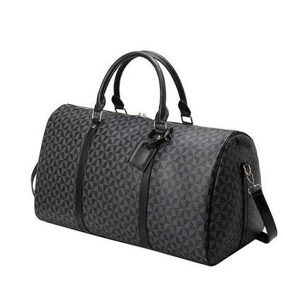 Men’s Travel Bag – Structured Cylindrical Design – Dual Carry Options – Geometric Pattern