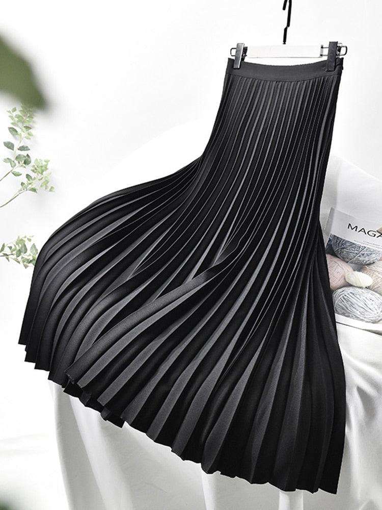 High-Waisted Pleated Midi Skirt for Women