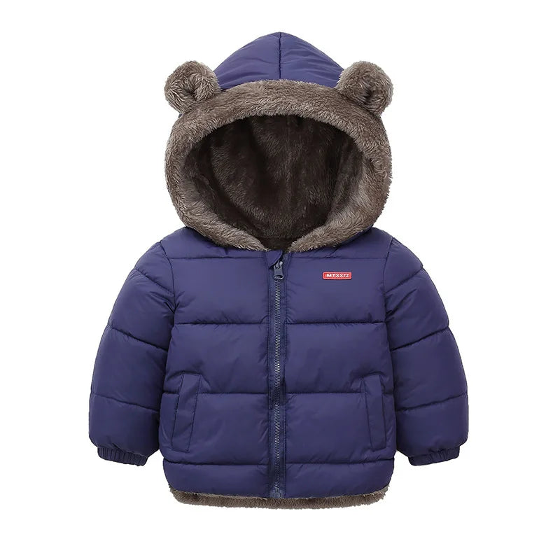 Boy hooded cotton thick fleece cashmere lined winter coat