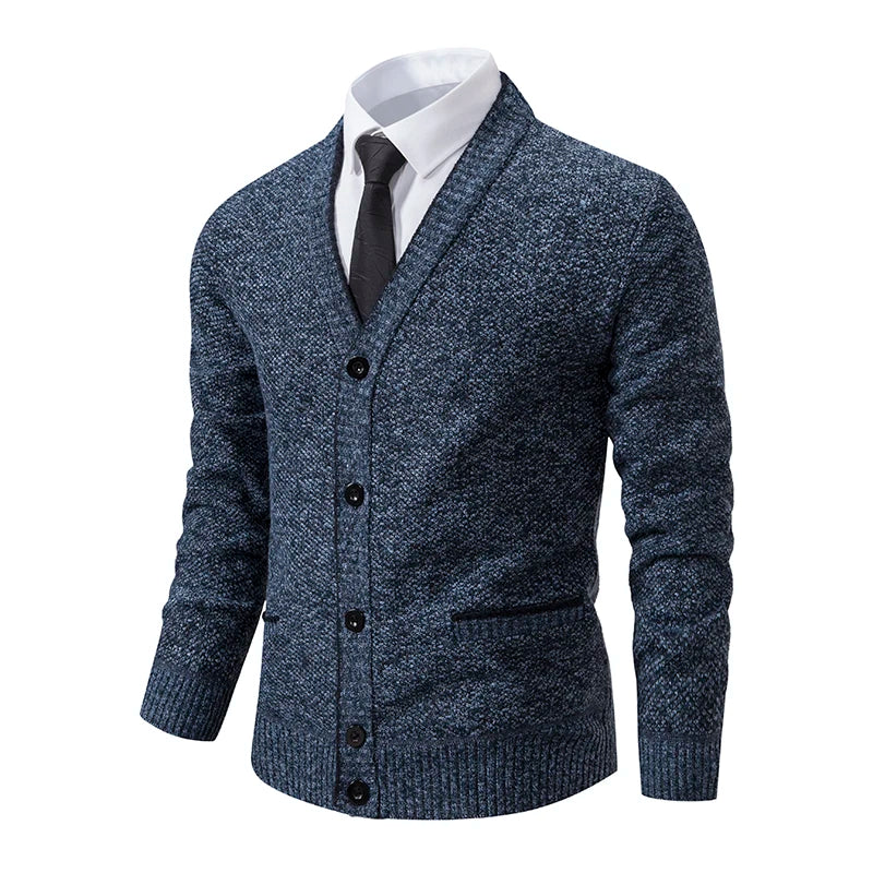 Heren v-hals gebreide cardigan – casual herfst- en wintertrui