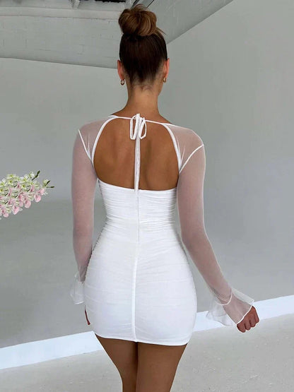 Women's elegant halter long sleeve minidress