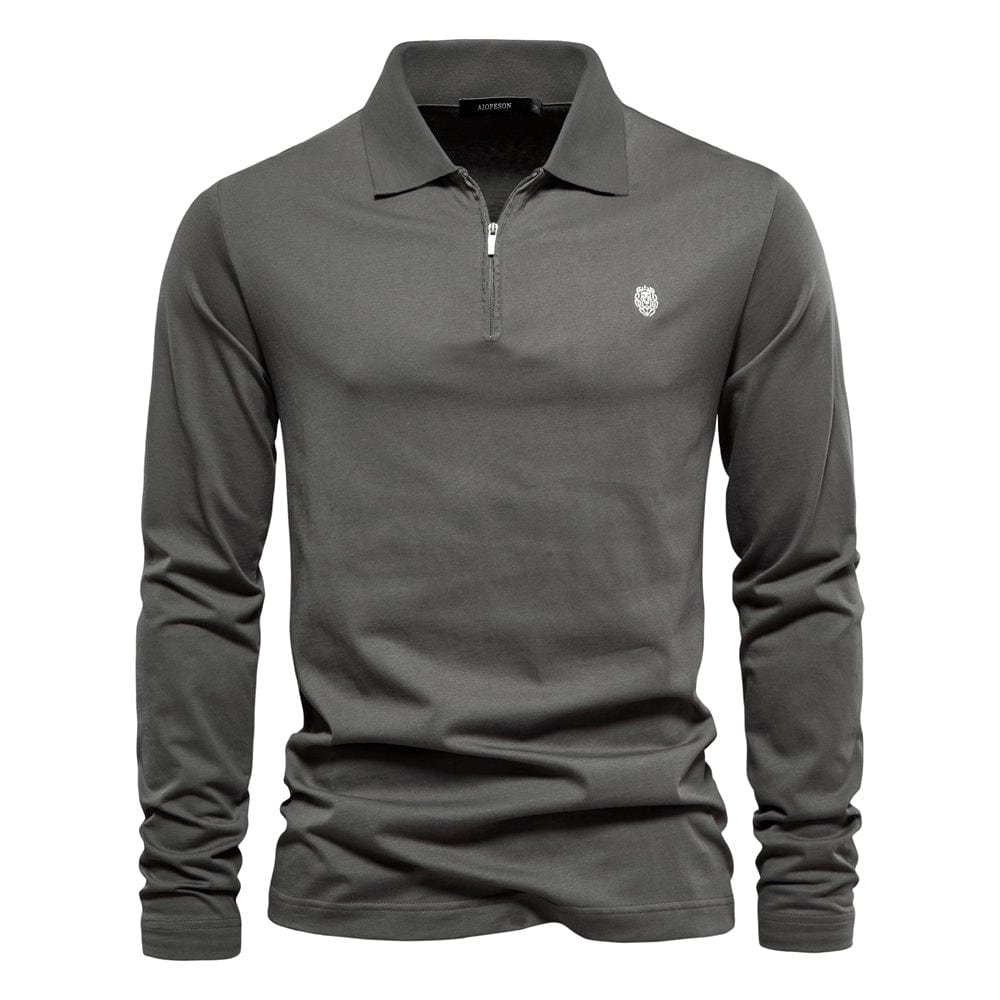 Men's casual zip lapel top with long sleeves