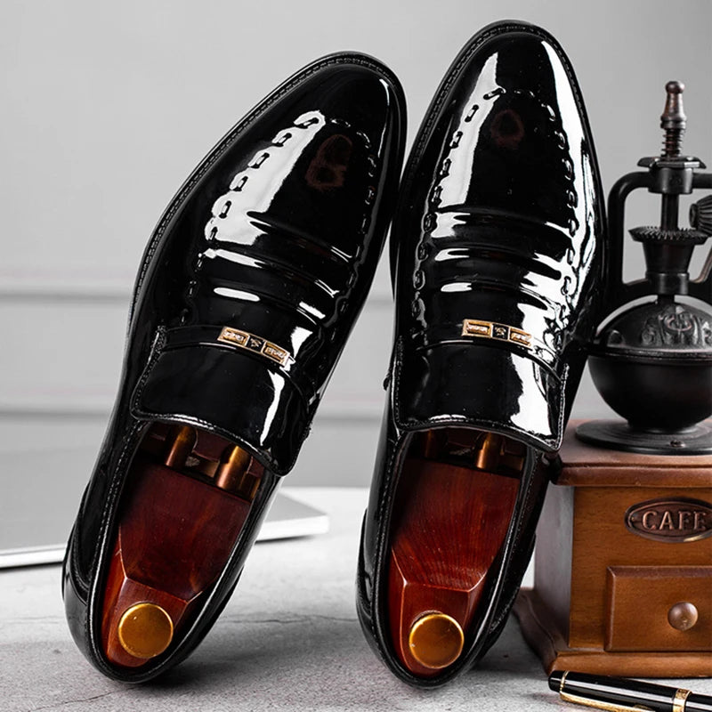 Men’s Patent Leather Loafers – Slip-On Formal Shoes – Elegant & Polished Finish
