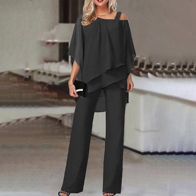 Elegant Women's Cold Shoulder 2-piece Set- Flowy & Stylish