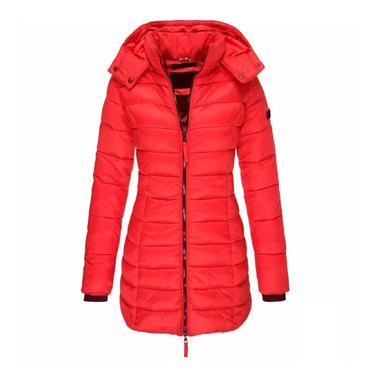 Women's fluffy insulated puffer jacket with removable hood