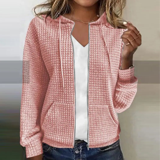 Women’s Hooded Jacket – Quilted Texture – Regular Fit – Zip Front – Casual Style