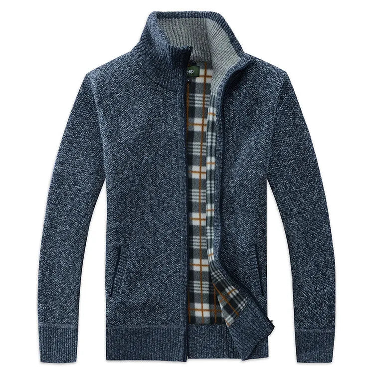 Men's knitted jacket with lapel collar