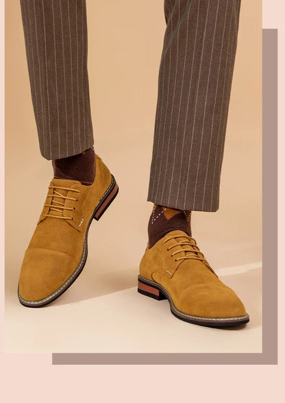 Men’s Oxford Shoes – Suede Upper – Slim Fit – Cap Toe – Closed Lacing Formal Style