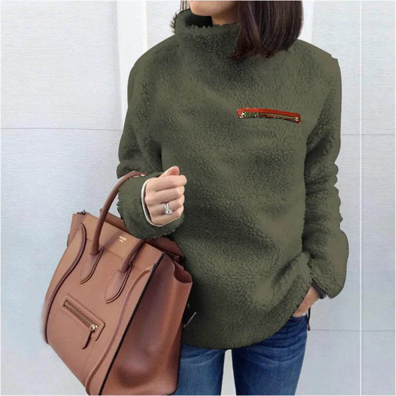 Women's roll neck sweater with zipper