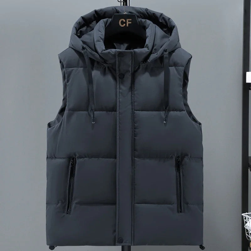 Men's Puffer Vest – Quilted Insulation – Adjustable Hood – Relaxed Fit – Zip Pockets