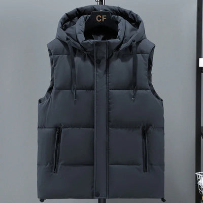 Men's Puffer Vest – Quilted Insulation – Adjustable Hood – Relaxed Fit – Zip Pockets