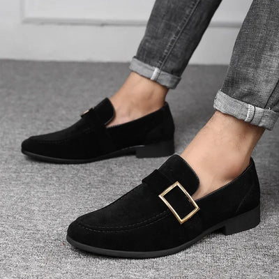 Men’s Loafers – Imitation Suede – Slip-On – Decorative Buckle – Classic Fit