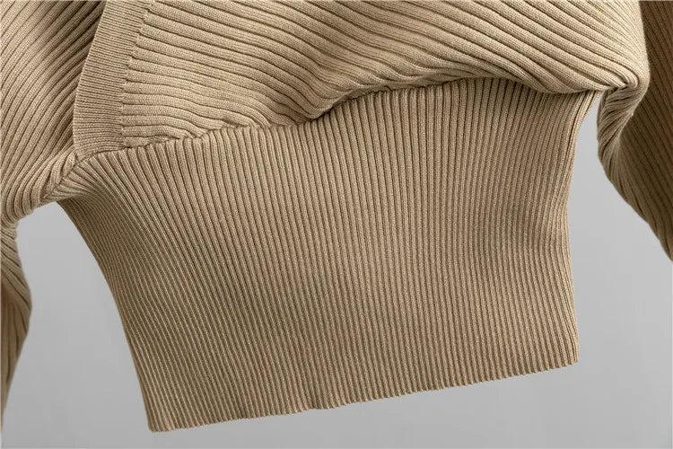 Women's Ribbed Knit Loungewear Set - V-Neck Sweater & Jogger Trousers - Soft Knit Casual Wear