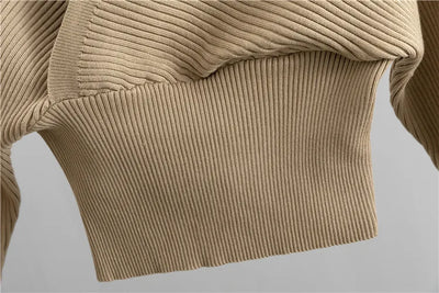 Women's Ribbed Knit Loungewear Set - V-Neck Sweater & Jogger Trousers - Soft Knit Casual Wear