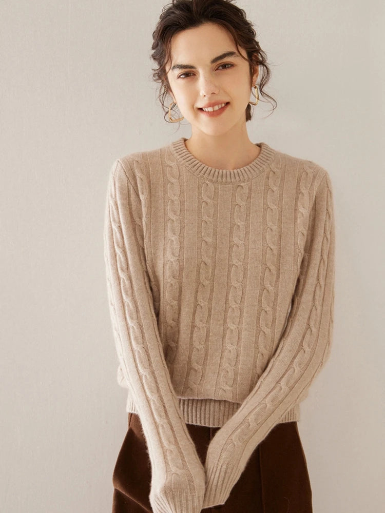 Womens winter cashmere cable knit pullover sweater