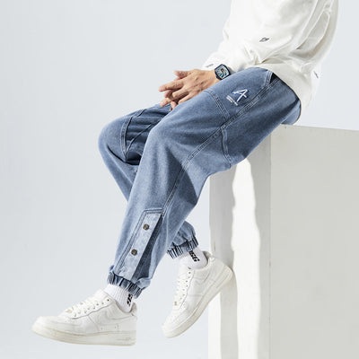 Men’s Denim Joggers – Relaxed Fit – Elastic Waist & Cuffs – Multi-Pocket Casual Wear