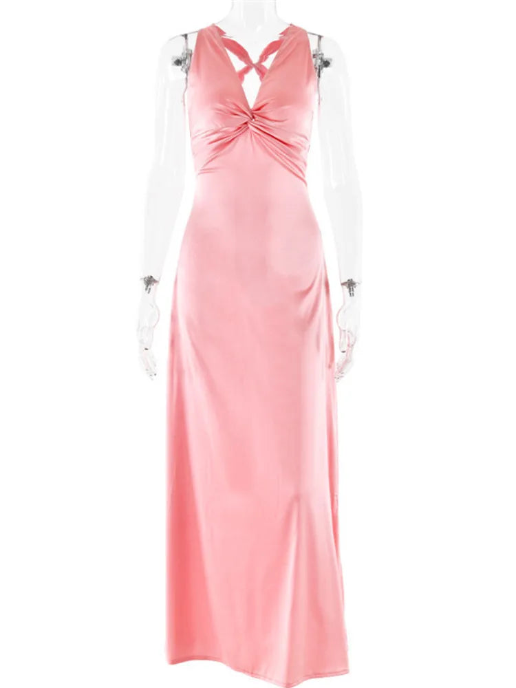 Women's Evening Gown - Satin Finish - Sleeveless Halter Neck - Elegant Formal Wear