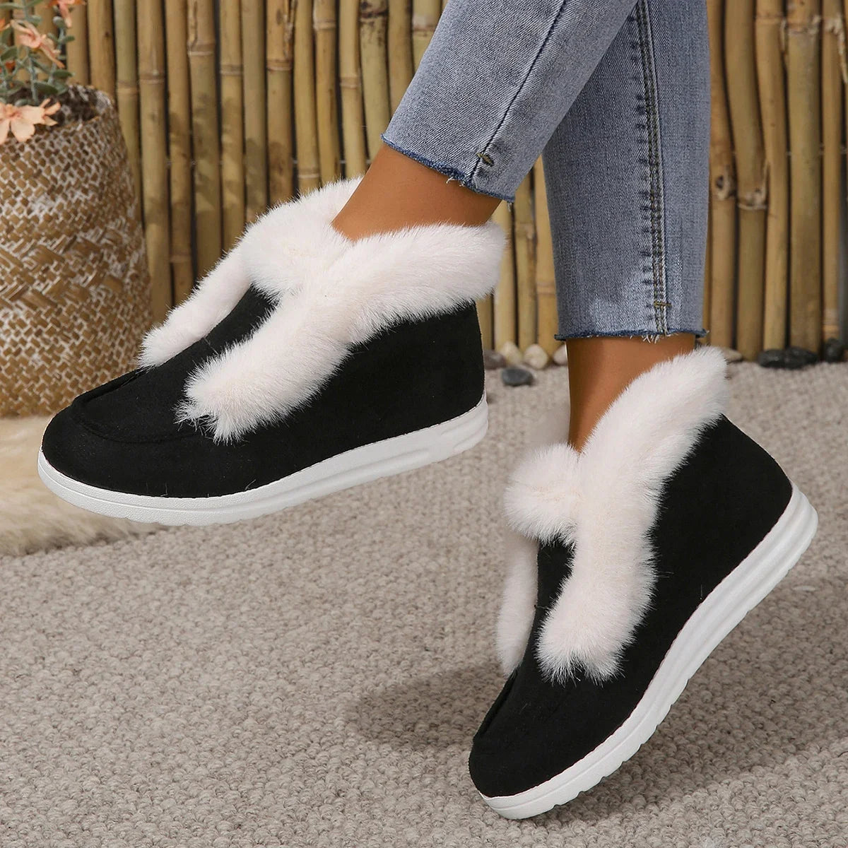 Women's Comfortable and Warm Slip-On Booties with Plush Trim