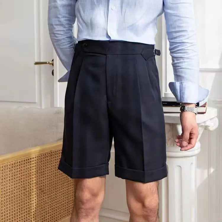 Men’s Tailored Shorts – 100% Cotton – Pleated Front – Cuffed Hem – Knee Length