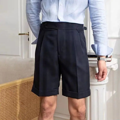 Men’s Tailored Shorts – 100% Cotton – Pleated Front – Cuffed Hem – Knee Length
