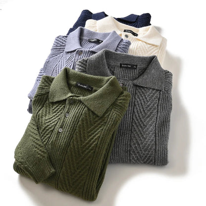 Men's knitted slim fit lapel sweater