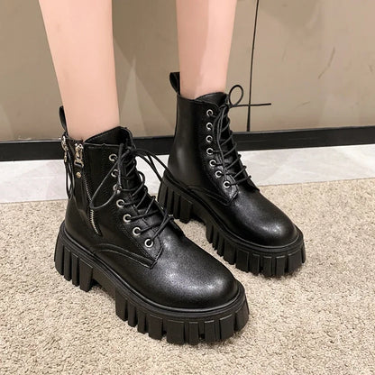 Chunky zip lace-up boots for women