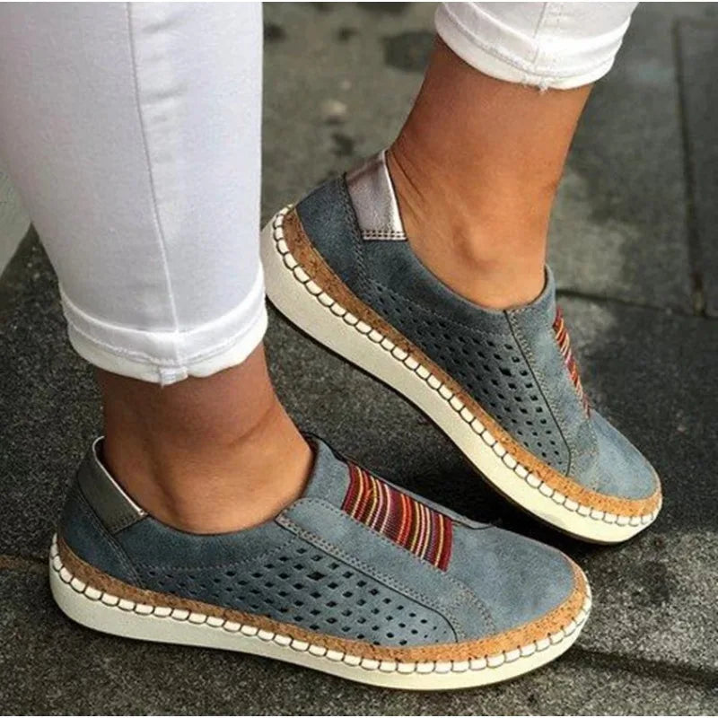 Women’s Slip-On Shoes – Breathable Perforated Upper – Cushioned Sole – Casual Fit