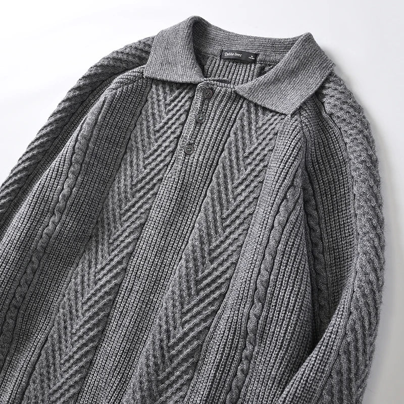 Men's knitted slim fit lapel sweater
