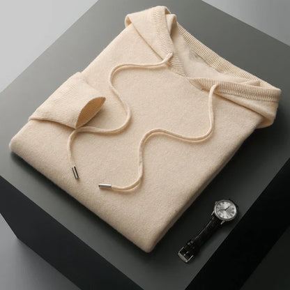 Men’s Hoodie – Cashmere Knit – Classic Fit – Ribbed Cuffs – Hooded Casual Wear