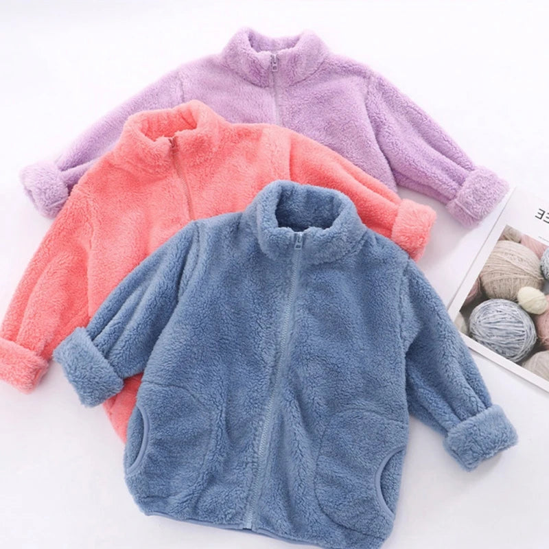 Coral velvet zipper fall winter coat for kids