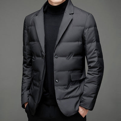 Men’s Puffer Blazer Jacket – Tailored Fit – Quilted Insulation – Water-Resistant – Notched Lapels