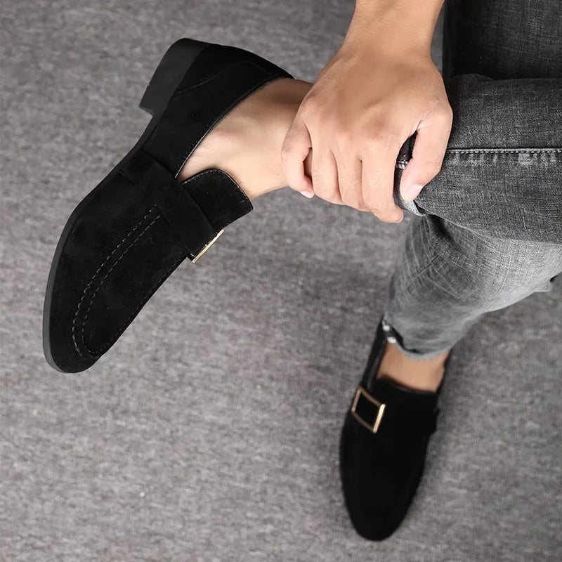 Men’s Loafers – Imitation Suede – Slip-On – Decorative Buckle – Classic Fit