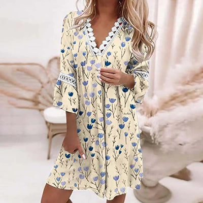 Floral Pattern V-Neck Dress