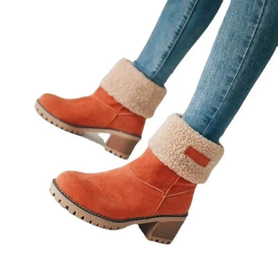 Women’s Winter Boots – Suede Ankle Length – Shearling Lined – Lug Sole – Supportive Heel