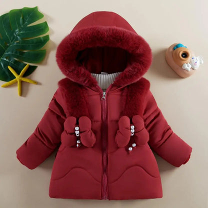 Baby girls plush butterfly hooded winter coat