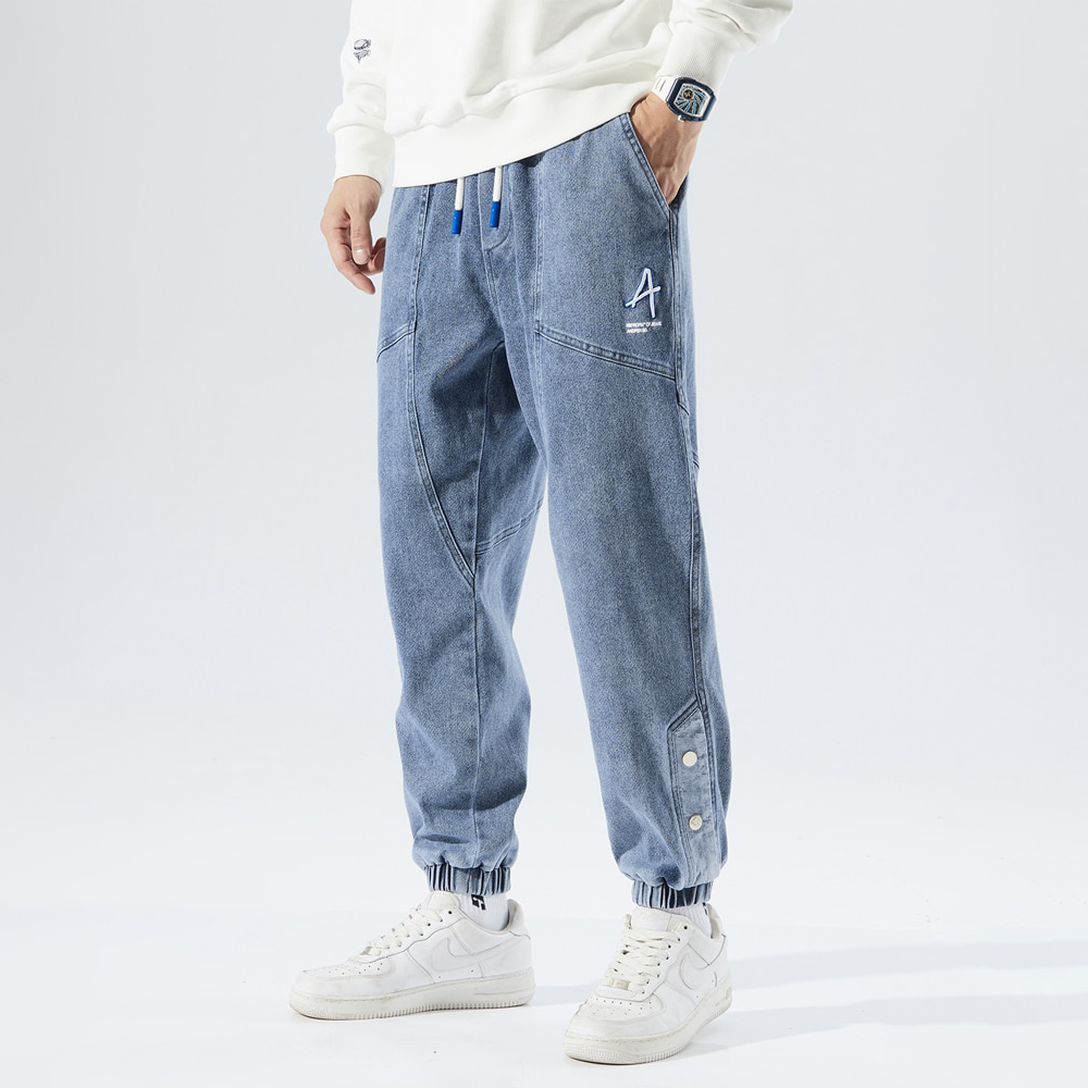 Men’s Denim Joggers – Relaxed Fit – Elastic Waist & Cuffs – Multi-Pocket Casual Wear