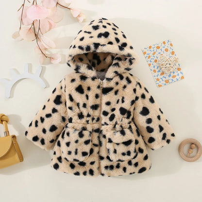 Baby girl winter coat leopard print hooded jacket