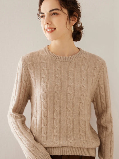 Womens winter cashmere cable knit pullover sweater