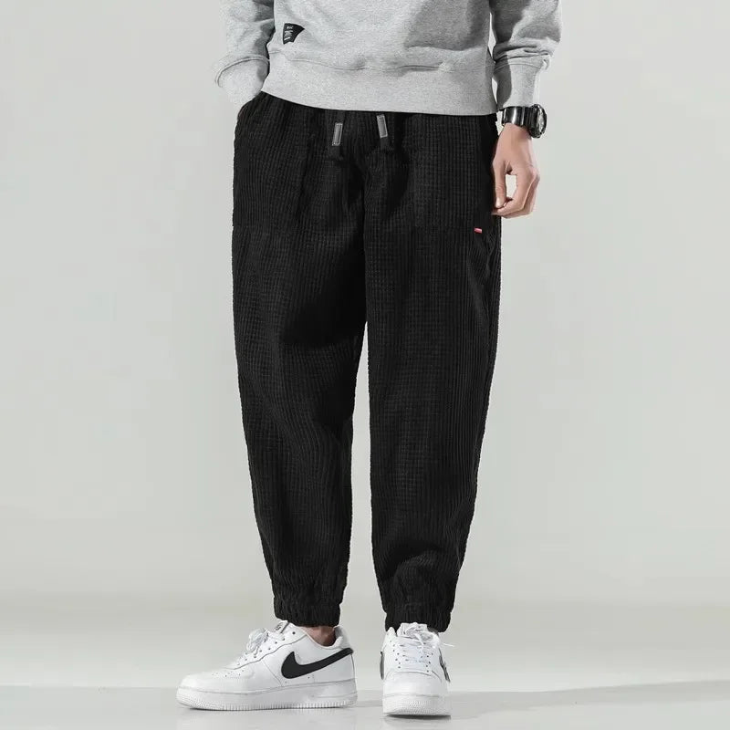Men’s Corduroy Jogger Trousers - Relaxed Fit - Elastic Cuffs - Adjustable Waist