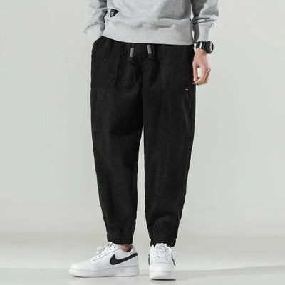 Men’s Corduroy Jogger Trousers - Relaxed Fit - Elastic Cuffs - Adjustable Waist