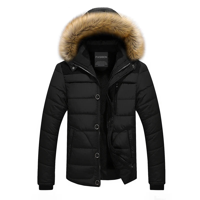 Men's stylish parka jacket with fur collar